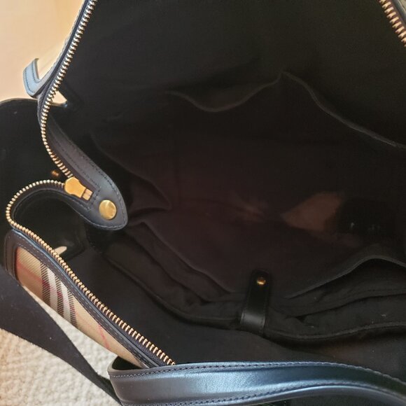 BURBERRY Diaper Tote Bag with Calf Grain Leather & Gold Trim